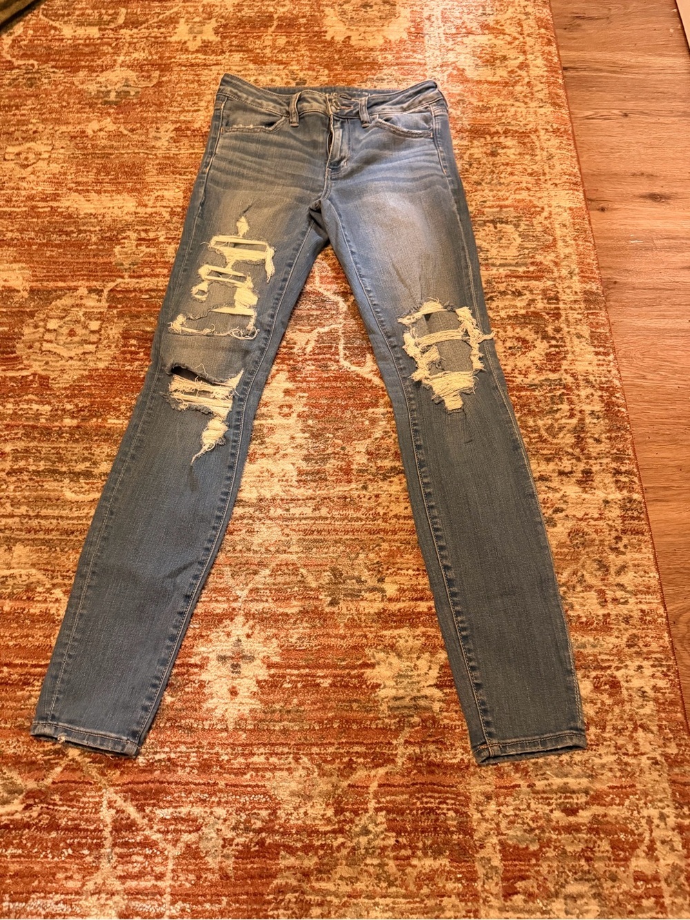 American Eagle Outfitters Light Blue Ripped Skinny Jeans